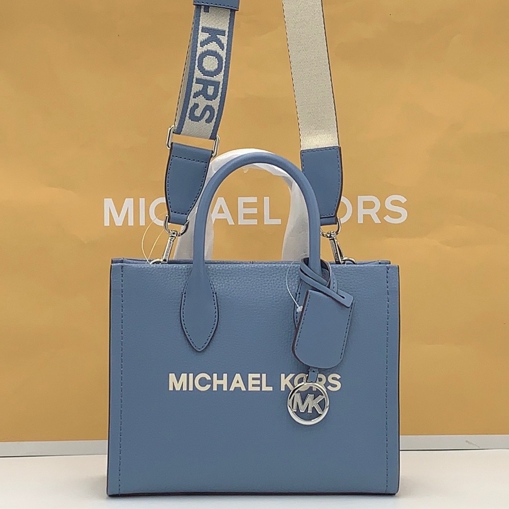 Michael Kors Mirella Small Pebbled Leather Crossbody Top Zip XBODY Bag Denim NWT - Picture 3 of 16